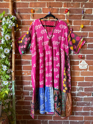Coffee In The Morning Kantha Dress - Fits up to 3X - 100% Cotton- Fair Trade Made
