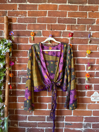 Plus Nova Upcycled Sari Cropped Wrap Top- 100% Silk- Fair Trade Made