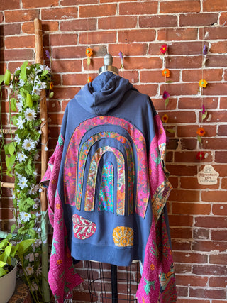OOAK Summer Collection- Upcycled Rainbow Patchwork Kantha Hi Lo Hoodie