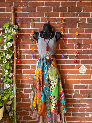 Reversible Upcycled Sari Silky Patchwork Wrap Skirt - Fair Trade Made