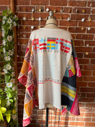 OOAK Autumn Collection- Upcycled AC/DC Inspired Cropped Kantha Poncho Tee