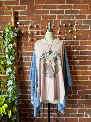 Jimi Hendrix Inspired Blue Daisy Embroidered Poncho