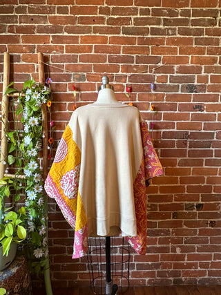 OOAK Autumn Collection- Upcycled Rolling Stones Inspired  Kantha Poncho Sweatshirt