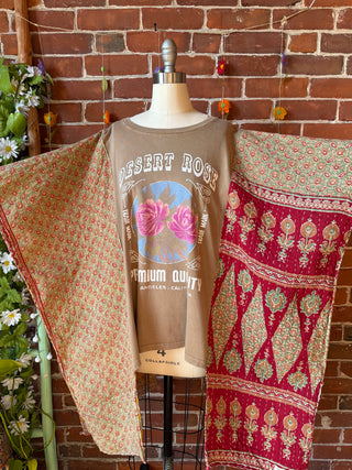OOAK Spring Collection- Upcycled Desert Rose Hi Lo Kantha Poncho Tee
