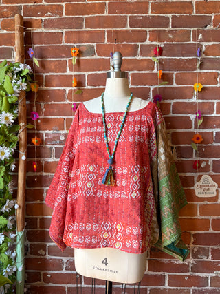OOAK Spring Collection - Reversible Cosmic Drift Kantha Poncho Top - 2 Tops in 1