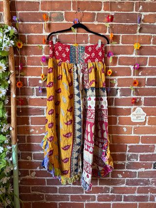 Coffee In The Morning Kantha Ruffle Wide Leg Lounge Pants - Fits up to 2X - Fair Trade Made