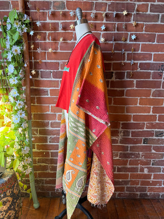 OOAK Autumn Collection- Upcycled Kings Canyon Hi Lo Kantha Poncho Croppee Top