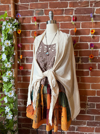 100% Cotton Boho Festival Patchwork Mini Skirt - Earth Tones