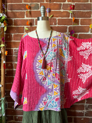 OOAK Summer Collection - Reversible Cosmic Drift Kantha Poncho Top - 2 Tops in 1
