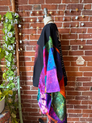 OOAK Winter Collection- Upcycled Silk Patchwork Tie Dye Reba Inspired Hi Lo Poncho Top