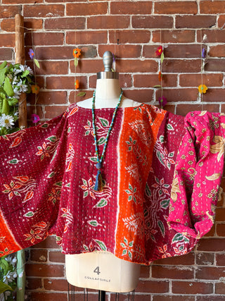 OOAK Spring Collection - Reversible Cosmic Drift Kantha Poncho Top - 2 Tops in 1