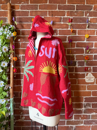 Harvest Bloom Suzani Embroidered Hooded Jacket - Fair Trade Made- Multiple Colors Available- 100% Cotton