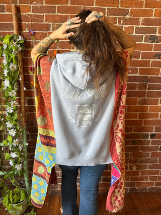 Upcycled Lake Tahoe Hoodie Hi Lo Kantha Poncho Top