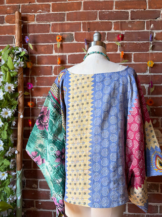 OOAK Spring Collection - Reversible Cosmic Drift Kantha Poncho Top - 2 Tops in 1