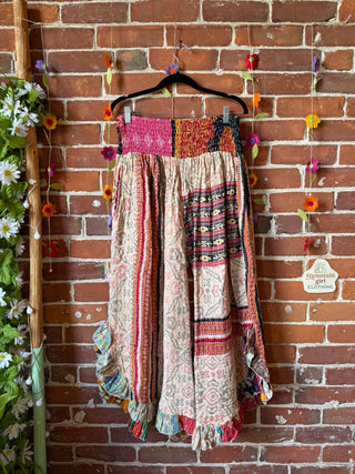 Coffee In The Morning Kantha Ruffle Wide Leg Lounge Pants - Fits up to 2X - Fair Trade Made