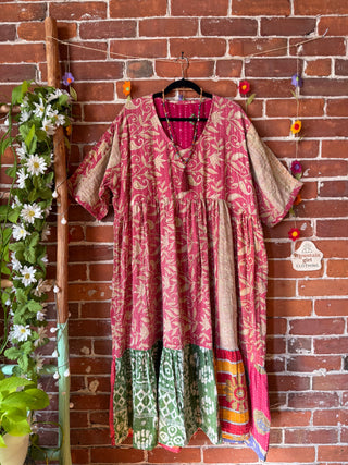 Coffee In The Morning Kantha Dress - Fits up to 3X - 100% Cotton- Fair Trade Made
