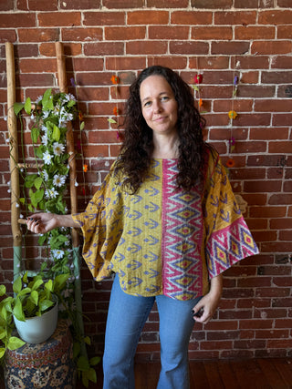 OOAK Summer Collection - Reversible Cosmic Drift Kantha Poncho Top - 2 Tops in 1