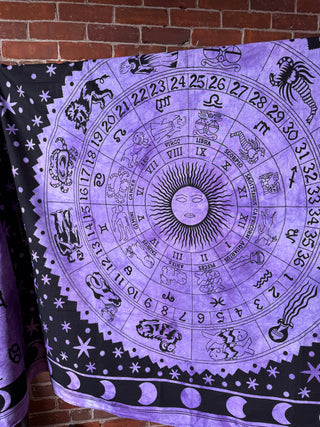 100% Cotton Zodiac Tie Dye Mandala Tapestry / Wall Hanging / Bedspread