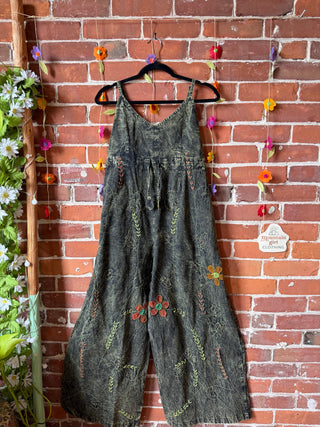 Forest Song Embroidered Cotton Wide Leg Overalls 🌿 -Multiple Sizes