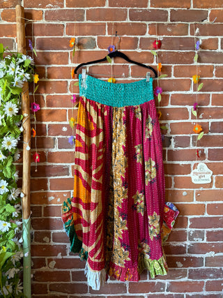 Coffee In The Morning Kantha Ruffle Wide Leg Lounge Pants - Fits up to 2X - Fair Trade Made