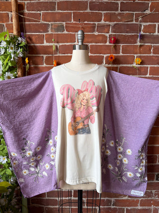 Daisy Dolly Parton Inspired Purple Embroidered Poncho