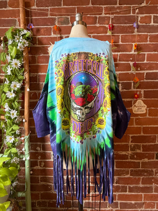Upcycled Grateful Dead Inspired Tie Dye Open Shoulder Tee