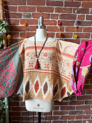 OOAK Spring Collection - Reversible Cosmic Drift Kantha Poncho Top - 2 Tops in 1!