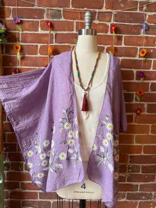 Lavender Embroidered Boho Daisy Kimono Layer