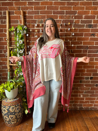 Rolling Stones Red Boho Hi Lo Poncho Top