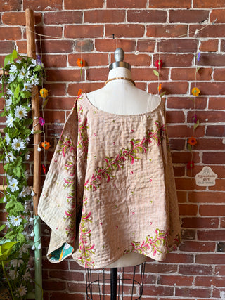 OOAK Spring Collection - Reversible Cosmic Drift Kantha Poncho Top - 2 Tops in 1!