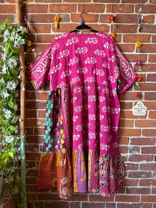 Coffee In The Morning Kantha Dress - Fits up to 3X - 100% Cotton- Fair Trade Made