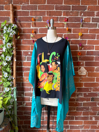 OOAK Summer Collection- Upcycled TLC Inspired Block Print Hi Lo Hybird Poncho