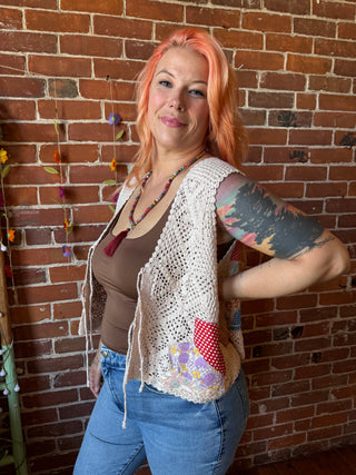 OOAK Spring Collection - Size XXL 100% Cotton Upcycled Patchwork Mandala Vest