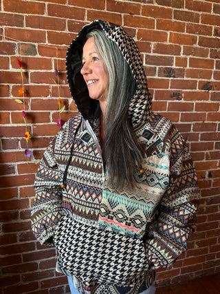 Autumn Stroll Kilim Inspired Patchwork Pullover Hoodie