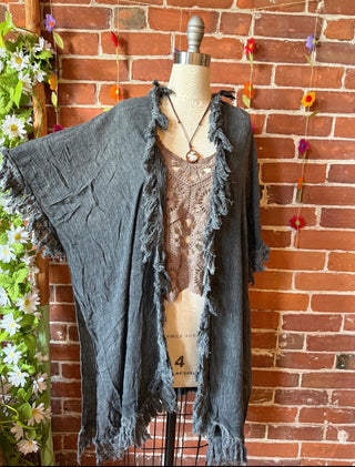 Wild Honey 100% Cotton Gauze Boho Fringe Kimono Layer - Multiple Colors Available