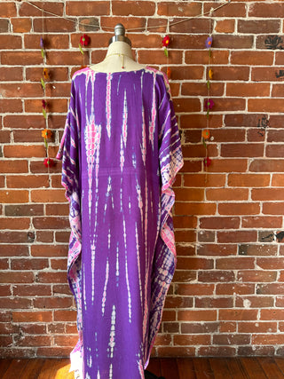 Laila Tie Dye Adjustable Kaftan Dress Purple/Pink