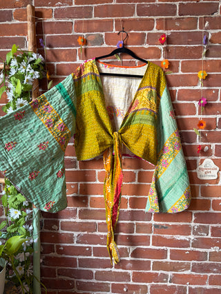 Plus Size Nova Kantha Bell Sleeve Wrap Top- 100% Cotton - Fair Trade Made