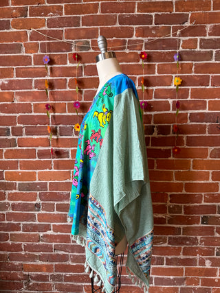 Upcycled Grateful Dead Inspired Embroidered Poncho Top