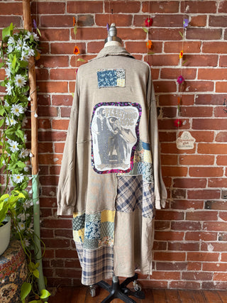OOAK Autumn Collection - Upcycled Fleetwood Mac Patchwork Print Long Button Up Duster