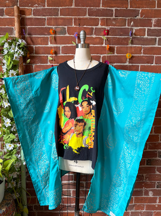 OOAK Summer Collection- Upcycled TLC Inspired Block Print Hi Lo Hybird Poncho