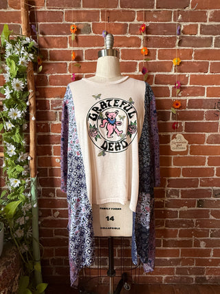 OOAK Summer Collection- Upcycled Grateful Dead Flowy Hybrid Hi Lo Tee