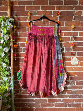 Coffee In The Morning Kantha Ruffle Wide Leg Lounge Pants - Fits up to 2X - Fair Trade Made