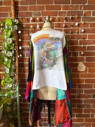 OOAK Winter Collection- Upcycled Silk Patchwork Tie Dye Country Music Cropped Inspired Hi Lo Poncho Top
