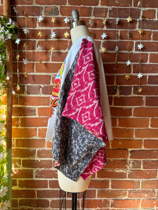 OOAK Autumn Collection- Upcycled Cropped Nickelodeon Kantha Poncho Tee