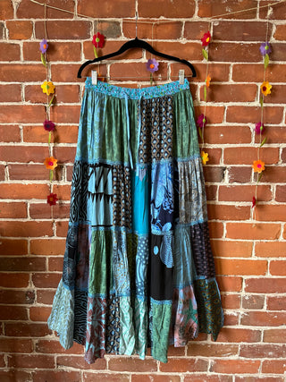 Free Size Festival Patchwork Spin Skirt - Sky Blues