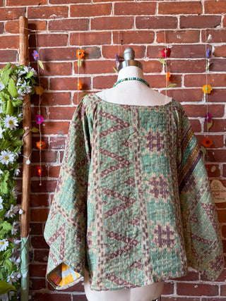 OOAK Spring Collection - Reversible Cosmic Drift Kantha Poncho Top - 2 Tops in 1