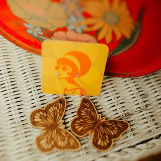 Retro Wooden Butterfly Earrings - Small Business Made In Delaware- Final Sale