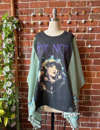 Stevie Silver Springs Inspired Sage Embroidered Tassel Poncho