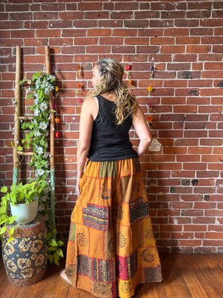 Cotton Autumn Earth Print Patchwork Wide Leg Lounge Pants - Fair Trade Made