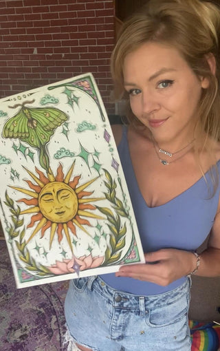 Pashmina Scarf / Sun and Luna Moth / Original Art By Melanie Bodnar